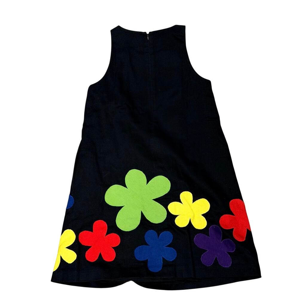 Lisa Perry Black Cotton Flower Appliqué Shift Dress Size 4 - Picture 2 of 4